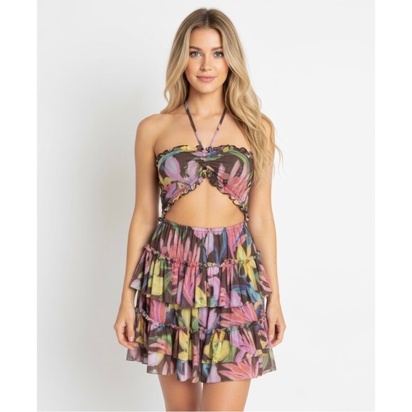 NWT Rococo Sand Printed Cutout Mini Dress - Picture 1 of 9